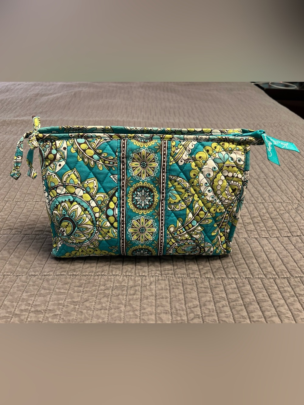 VTG Vera Bradley Teal and Lime Paisley Quilted Cosmetic Bag
